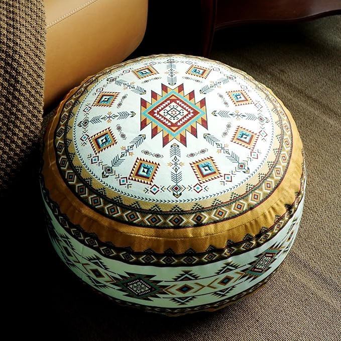 Unstuffed Pouf Cover Ottoman Footrest Bohemian Chenille Foot Stool Floor Bean Bag 20x8 Inches for Living Room Bedroom Home Decor (Mustard Yellow, Round)