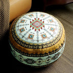 Unstuffed Pouf Cover Ottoman Footrest Bohemian Chenille Foot Stool Floor Bean Bag 20x8 Inches for Living Room Bedroom Home Decor (Mustard Yellow, Round)