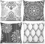Coliuso Decorative Throw Pillow Covers 16x16 Set of 4, Dark Grey and White Modern Simple Square Pillow Case Cushion Cover for Sofa Couch Farmhouse Outdoor Living Room