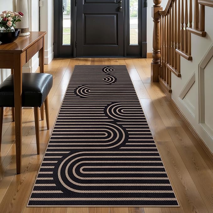 Tangsoo Easy Jute Rug 2x6 Washable Runner Rug for Hallways,Non-Slip Thin Black Outdoor Rug,Modern Farmhouse Rainbow Floor Carpet for Kitchen Laundry Bedroom Living Room Entryway