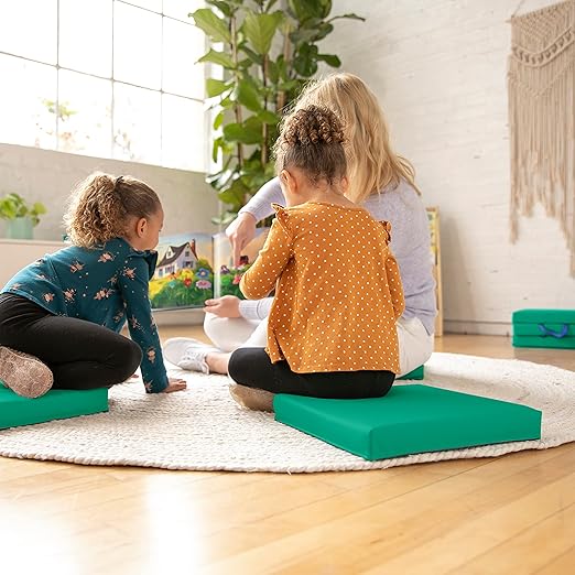 ECR4Kids SoftZone Floor Cushions, Square, Flexible Seating, Emerald, 6-Piece