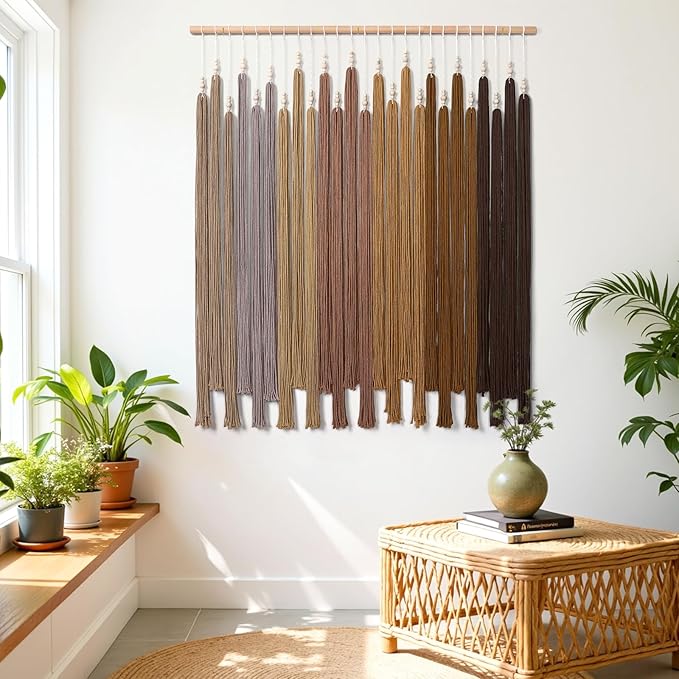 KHOYIME Macrame Wall Hanging Large Boho Home Decor Aesthetic, Bohemian Brown Tassels Tapestry Modern Handmade Artwork Chic Wall Art Decorations for Dining Living Room Bedroom Nursery Office 38.5"x43"