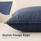 Foindtower Pack of 2, Decorative Linen Soild Throw Pillow Covers Soft Accent Cushion Case Boho Farmhouse Pillowcase for Couch Sofa Bedroom Living Room Home Decor 22 x 22 Inch Navy Blue
