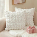 AVOIN colorlife Cream White Spring Bow Throw Pillow Covers Set of 2, 20 x 20 Inch Coquette Aesthetic Room Decor Soft Plush Faux Fur Cushion Case for Girls Room