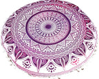 CRAFT KALA Round Mandala Meditation Cushion Cover, Floor Pillow or Cushions Cover, Yoga Seat Cover Seating Poufs Cover for Living Room 32", Pink Trishul