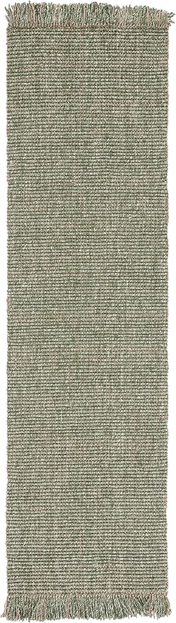 SAFAVIEH Natural Fiber Collection Runner Rug - 2'3" x 8', Green & Natural, Handmade Woven Fringe Jute, Ideal for High Traffic Areas in Living Room, Bedroom (NF826Y)