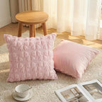 AVOIN colorlife Pink Spring Bow Throw Pillow Covers Set of 2, 16 x 16 Inch Coquette Aesthetic Room Decor Soft Plush Faux Fur Cushion Case for Girls Room