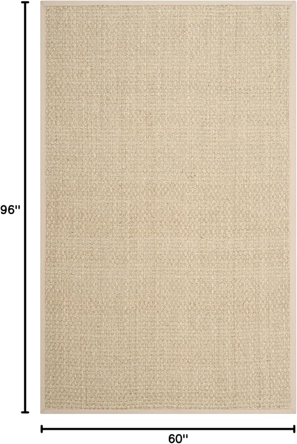 SAFAVIEH Area Rug 5x8 - Natural Fiber Collection - Natural & Beige, Seagrass, Basketweave Pattern with Border (NF114A)