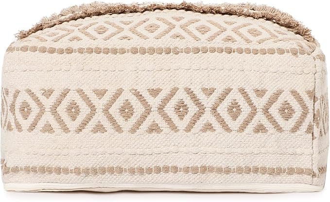 REDEARTH · UNSTUFFED Pouf Ottoman Cover Textured Storage Cube Bean Bag Poof Pouffe Footrest for Living Room, Bedroom, Nursery, Patio, Gym; 100% Cotton (20"X20"X8"; Taupe Natural)