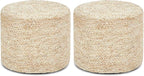 Wimarsbon 2Pcs Pouf Ottomans, Natural Seagrass Foot Stool, Hand Weaving Round Ottoman, Boho Decorative Seat, Jute Braided Pouffe Poof Accent Sitting Footrest for Living Room (18inch Corn Shell)