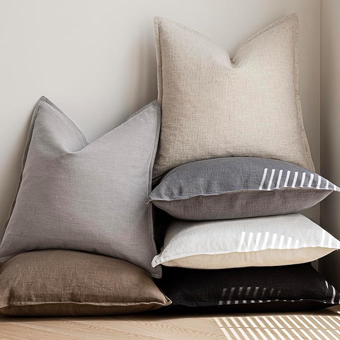 Foindtower Pack of 2, Decorative Linen Soild Throw Pillow Covers Soft Accent Cushion Case Boho Farmhouse Neutral Pillowcase for Chair Couch Sofa Bedroom Living Room Home Decor 26 x 26 Inch Black