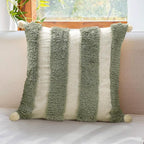 Boho Pillow Covers 18X18 Inch Boho Tufted Linen Throw Pillow Covers Decorative Pompoms Cushion Cover Farmhouse Pillow Case for Couch Sofa Bed Living Room Bedroom,Oliver Green