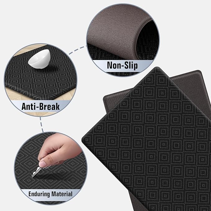 Mattitude Kitchen Mat 2PCS Kitchen Rugs Cushioned Anti-Fatigue Rug Waterproof Standing Desk Mat Kitchen Mats for Floor Kitchen Rug Set for Kitchen, Sink, Office 17.3"×30"+17.3"×47"-0.47inch Black