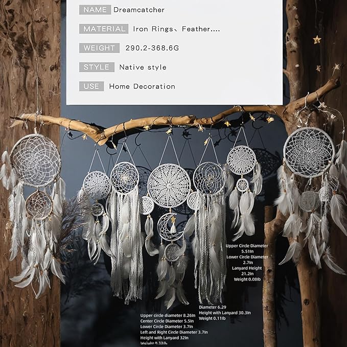 5 Pack Moon Phase Dreamcatcher Set Boho Wall Decor, Boho Macrame Wall Hanging Dream Catchers, for Home, Bedroom, Living Room, Witchy Gifts (Black Blue)