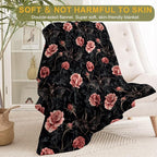 Gothic Bat and Rose Fleece Blanket - Lightweight Soft Cozy Gifts Throw for Goth Lovers, Kids,Women,Dark Romantic Black Blankets,Home Room Modern Halloween Decor 40x50in