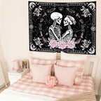 KJHL Black and Pink Gothic Witchy Skull Tapestry 44ʺ x 60ʺ Floral Constellation Skeleton Aesthetic Tapestries Wall Hanging for Bedroom Dorm