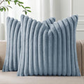 Pallene Faux Fur Plush Throw Pillow Covers 22x22 Set of 2, Luxury Soft Fluffy Striped Decorative Pillow Covers for Sofa, Couch, Living Room, Blue Grey