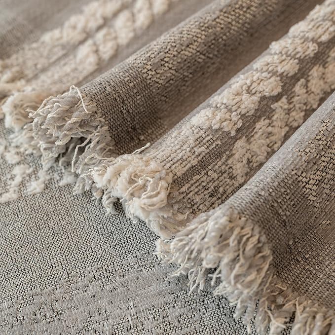 VClife Chenille Sofa Cover Bohemian Striped Pattern Couch Cover for Oversized Sofa - Gray Creamy White Textured Sofa Slipcover Washable Furniture Protector for Couch Decorative Couch Cushion Cover