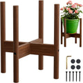 ALIGADO Bamboo Plant Stand Indoor, for Up to 12 Inch Pots, Built to Fit Corners, Sturdy & Stable Design, Walnut Finish