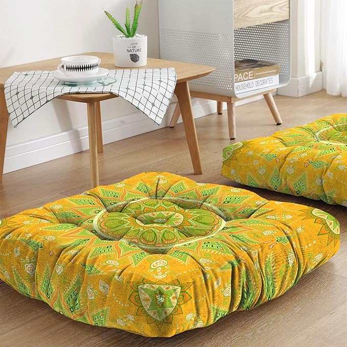 Mandala Meditation Cushion, Boho Meditation Mat, Meditation Pillows for Sitting on Floor, Cushions for Sitting in Home and Outdoor, Square Floor Pillow Cushion Seating for Yoga Accessories 22'' X 22''
