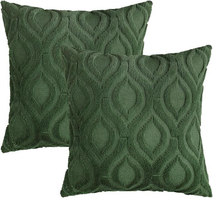 decorUhome Cozy Textured Euro Sham Throw Pillow Covers 24x24 Inch Set of 2, Soft Plush Faux Wool Forest Elf Accent Couch Pillow Covers for Modern Farmhouse Sofa Bed Living Room