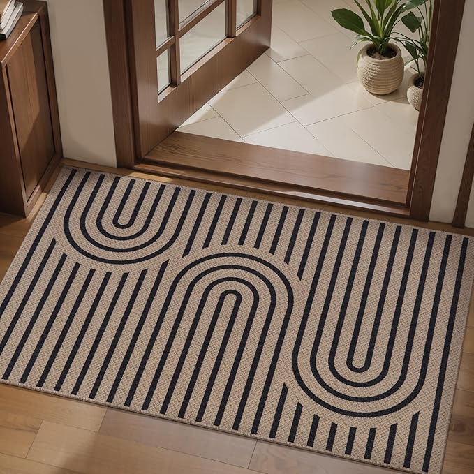 Tangsoo Easy Jute Rug 2x4 Small Rugs for Entryway,Washable Thin Outdoor Door Mat,Non-Slip Indoor Floor Carpet Farmhouse Throw Rainbow Rug for Kitchen Hallway Bedroom Front Porch