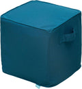 QILLOWAY Indoor/Outdoor Inflatable Stool, Ottoman Pouf Cube 16",All Weather Foot Rest for Camping or Home(Peacock Blue)