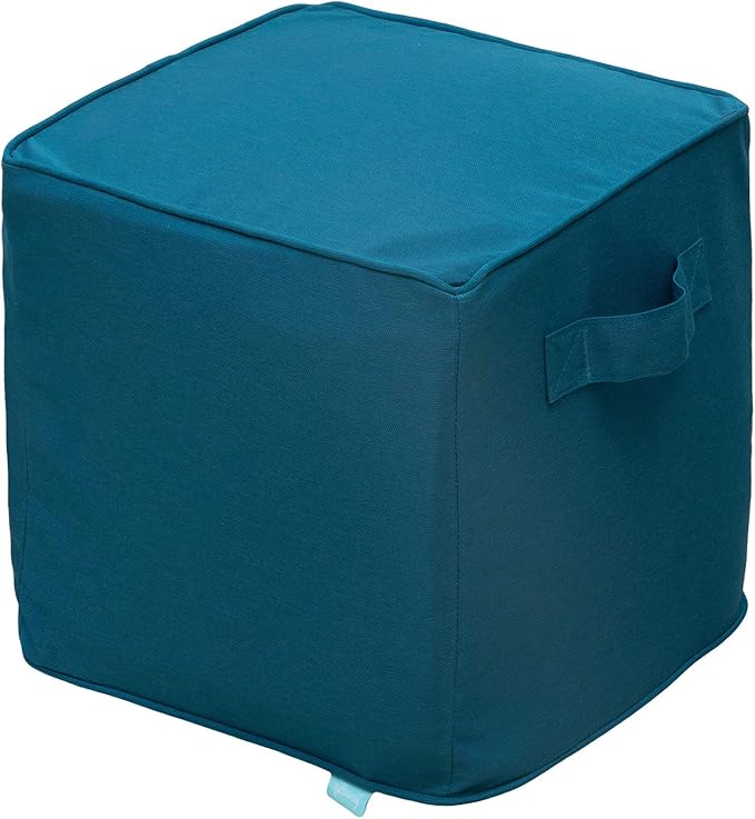QILLOWAY Indoor/Outdoor Inflatable Stool, Ottoman Pouf Cube 16",All Weather Foot Rest for Camping or Home(Peacock Blue)