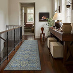 GENIMO Floral Washable Runner Rug 2’6”x8’, Non-Slip Long Hallway Carpet for Entryway, Kitchen, Indoor Floor Use, Vintage Boho Soft Thin Rug Décor, Dark Blue
