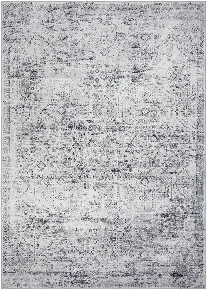 Area Rug 3×5, Vintage Boho Rug,Ultra-Soft Low Pile, Washable, Non Slip,Stain Resistant Printed Carpet for Living Room Bedrooms Playroom Office Kitchen, Classic-Grey