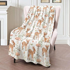 Cute Deer Blanket 50×60 Inch,Forest Fawn and Mushroom Print Lightweight Flannel Throw with Woodland on White Background,Spring Rustic Farmhouse Home Decor,Gifts for Girls,Women