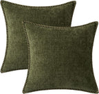 MIULEE Pack of 2 Couch Throw Pillow Covers 16x16 Inch Olive Green Farmhouse Decorative Pillow Covers with Stitched Edge Soft Chenille Solid Dyed Spring Pillow Covers for Sofa Bed Living Room