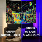 Zussun Blacklight Forest Tapestry for Bedroom Aesthetic Hippie Mountain Waterfall Tapestries Wall Hanging Glow in The Dark Moon and Stars Wall Tapestry for Living Room Dorm 80 × 60 Inch