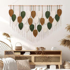 KHOYIME Large Macrame Wall Hanging Boho Woven Tapestry, Chic Home Decor Modern Bohemian Handmade Leaf Feather Wall Art Decorations for Apartment Living Room Bedroom Nursery Backdrop 51.5" W X 33.5" L
