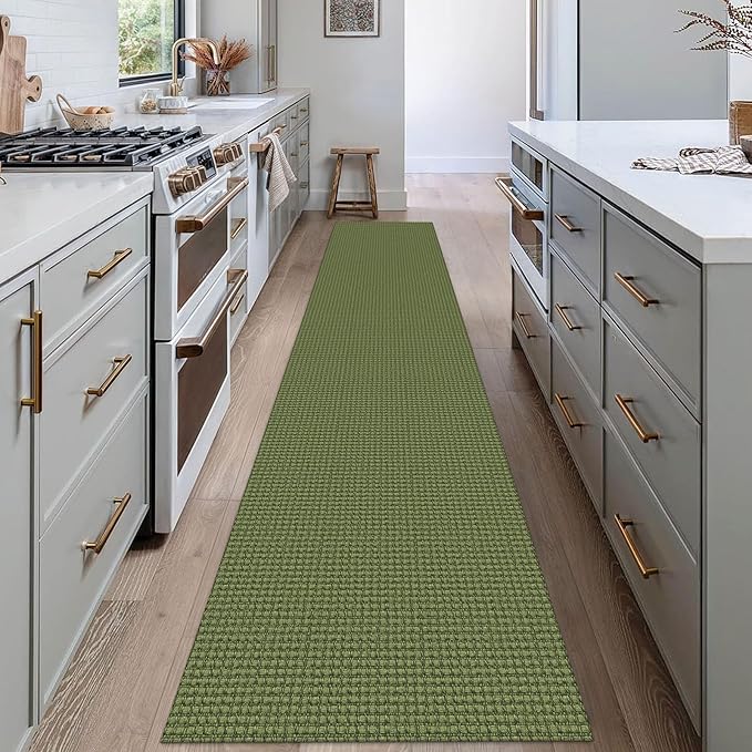 EARTHALL Woven Runner Rug 2x12 Ft Washable Runners for Hallways Extra Long Cotton Non Slip Rubber Backed Kitchen Runner Braided Indoor Floor Carpet for Entryway, Hall, Kitchen, Green