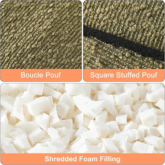 Pouf Ottoman Stuffed Modern Foam Filled Foot Rest Poufs for Living Room Chair Decorative 20 X 15 Inches Boho Relax Stool Floor Poufs Foot Rest for Living Room,Green