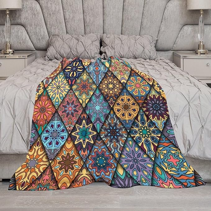 Vintage Bohemian Throw Blanket Colorful Mandala Indian Pattern Blanket for Sofa Bed Couch Chair Or Dorm 30"x40"