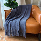 LOMAO Knitted Throw Blanket with Tassels Bubble Textured Lightweight Throws for Couch Cover Home Decor (Navy, 60x80)