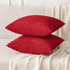 MIULEE Pack of 2 Red Corduroy Decorative Euro Sham Pillow Covers 24x24 Inch Soft Boho Striped Throw Pillow Covers Modern Farmhouse Home Decor for Sofa Living Room Couch Bed