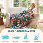 Boho Throw Blanket - 100% Cotton Ultra Soft Muslin Blanket, 90"x108" Lightweight Floral Framhouse Bedding Spring Blanket for Bed, All Season Green Bohemian Bedroom Home Decor Quilt