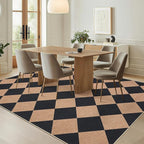 GarveeHome Checkered Easy Jute Area Rug 10x13 Machine Washable Non-Slip Stain Resistant Indoor Outdoor Rugs for Living Room, Bedroom, Kitchen, Dining, Patio Farmhouse Style Black Tan