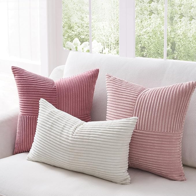 Topfinel Pink Throw Pillow Covers 22x22 Set of 4,Double-Design Decorative Throw Pillow Covers,Dustypink Soft Corduroy Home Decor Cushion Cases for Couch Living Room Bedroom and Sofa(55 * 55 cm)