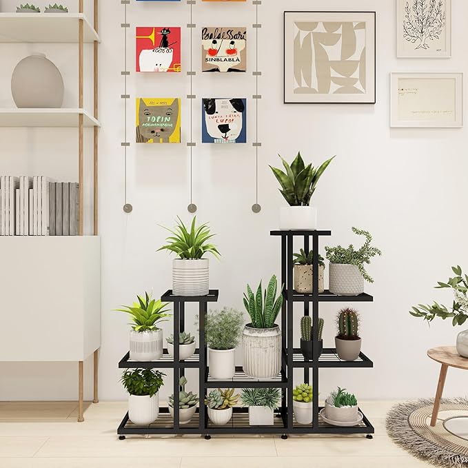 Corner Plant Stand Indoor 5 Tier 16 Potted Metal Plant Stands Outdoor Flower Shelf Heavy Duty Pot Holders for Patio Balcony Garden Living Room Home Decor (5-Tier 16 Potted)