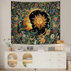 Apdidl Sun and Moon Hippie Decor Tapestry for Bedroom, Boho Hippy Mystic Floral Tapestries Wall Hanging Aesthetic, Vintage Mandala Plants Moon Cute Backdrop Wall Decor for Living Room Dorm 60"X79"