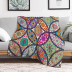 Boho Floral Throw Blanket Bohemian Colorful Mandala Flowers Print Theme Blanket for Sofa Bed Couch Chair Or Dorm 50"x60"