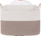 Goodpick 105L Extra Large Blanket Basket 25" x 16" x 16" Cotton Rope Storage Baskets for Organizing, Baby Laundry Basket with Handles, Rectangle Woven Baskets for Storage, Brown