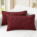 CaliTime Christmas Throw Pillow Covers Decorative 12 X 20 Inches Pack of 2 Cotton Thread Stitching Edges Solid Dyed Soft Chenille Cushion Cases for Couch Sofa Bed Living Room Farmhouse Burgundy