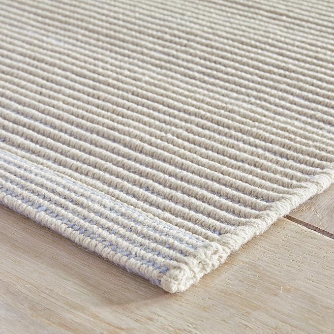 Dash & Albert Haverhill French Blue Handwoven Cotton Rug, 9.5 X 13.5 Feet, Blue/Ivory Solid Pattern