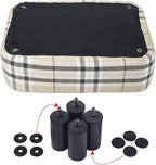 IBUYKE 16.54" Small Footstool, Linen Fabric Pouf, with Padded Seat Pine Wood Legs and Padded Rectangular Stool, for Bedroom, Stripe RF-BD215