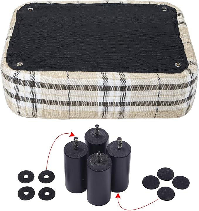 IBUYKE 16.54" Small Footstool, Linen Fabric Pouf, with Padded Seat Pine Wood Legs and Padded Rectangular Stool, for Bedroom, Stripe RF-BD215